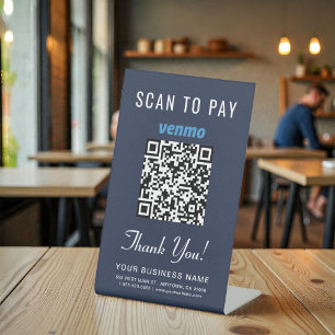 Venmo QR Code Scan to Pay Blue Business Pedestal Sign