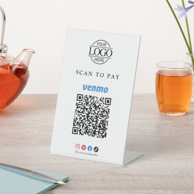 Venmo Qr Code Scan To Pay Business Logo Tabletop Pedestal Sign (In SItu)
