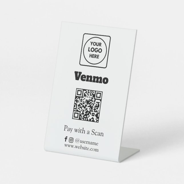 Venmo QR Code | Scan to Pay Custom Business Logo Pedestal Sign (Front)