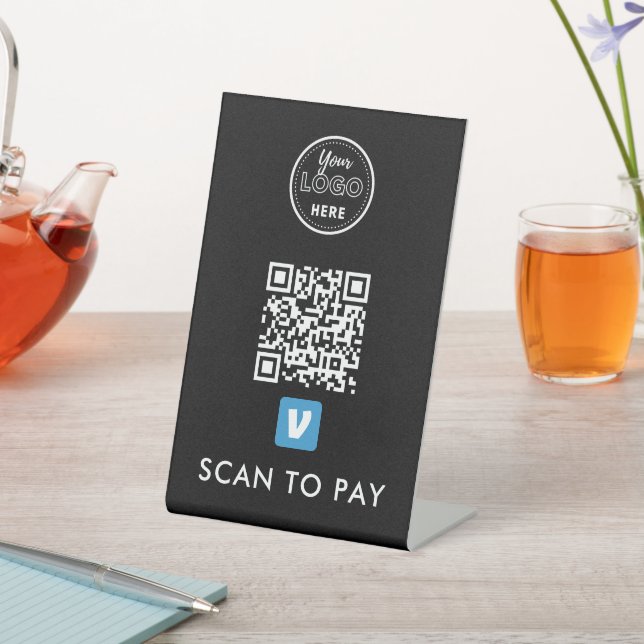 Venmo QR Code Scan to Pay Modern Logo Black Pedestal Sign (In SItu)