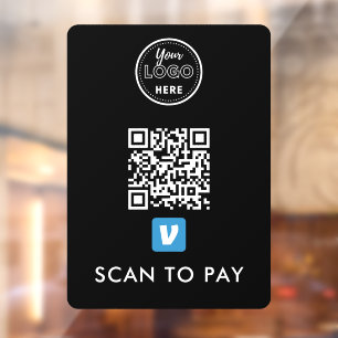 Venmo QR Code Scan to Pay Modern Logo Black Window Cling