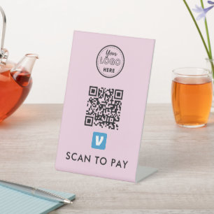 Venmo QR Code Scan to Pay Modern Logo Pink Pedestal Sign