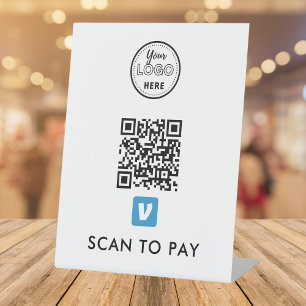 Venmo QR Code Scan to Pay Modern Logo White Pedestal Sign