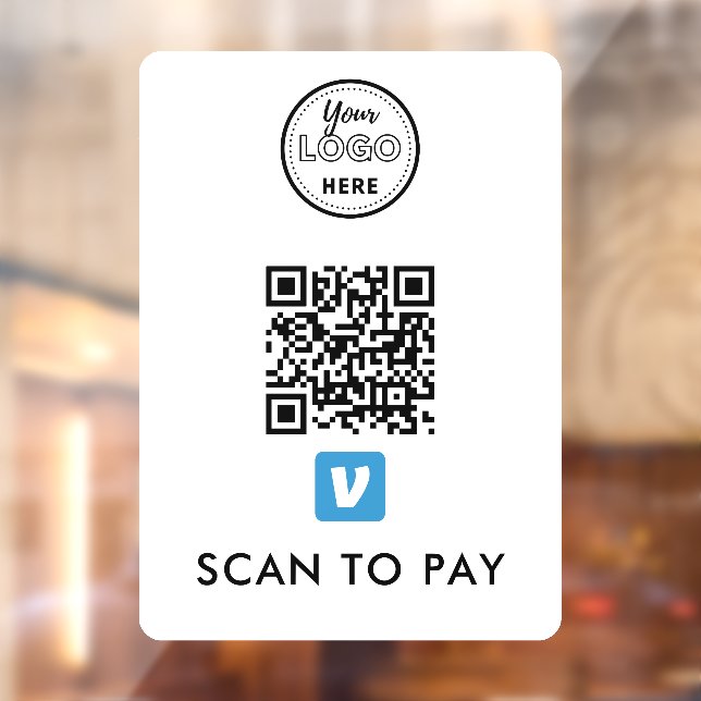 Venmo QR Code Scan to Pay Modern Logo White Window Cling (Sheet 2)