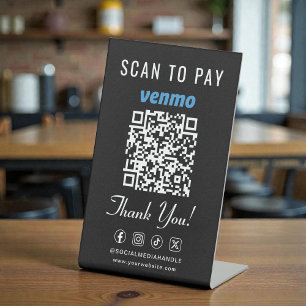 Venmo Scan to Pay QR Code Black Tabletop Pedestal Sign