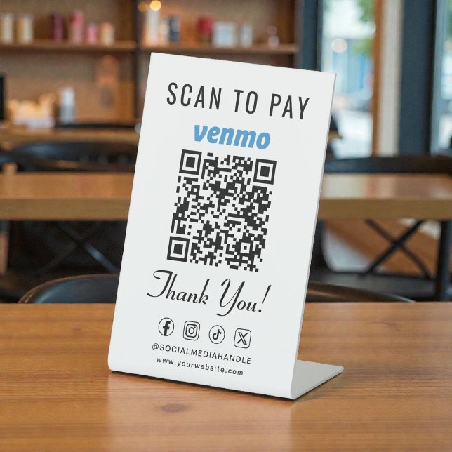 Venmo Scan to Pay QR Code Tabletop Pedestal Sign (Venmo Scan to Pay QR Code Tabletop Pedestal Sign)