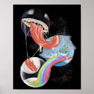 Venom look alike licking rainbow xmas world poster