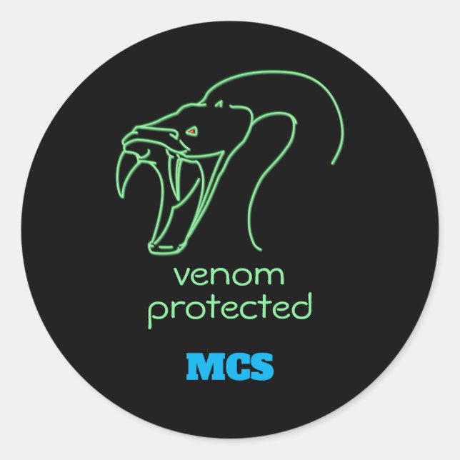 Venom Protected slogan - Snake Head and Fangs logo Classic Round Sticker (Front)