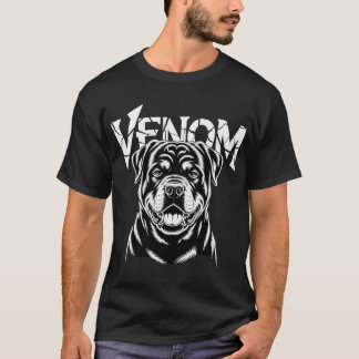 Venom Rottweiler Dog Black & White Design T-Shirt