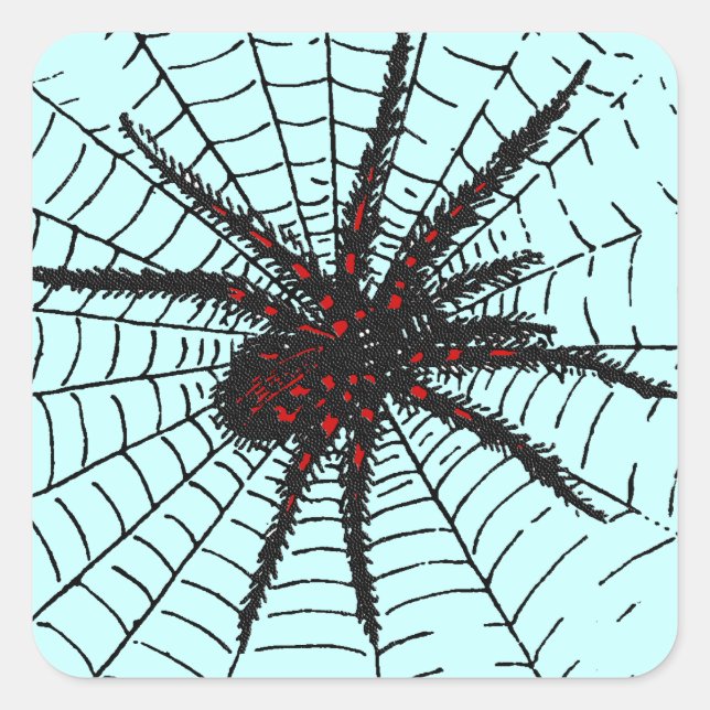 Venomous Black Spider Scary Insect Art Square Sticker (Front)