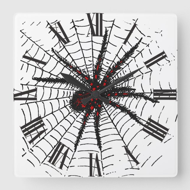 Venomous Black Spider Scary Insect Art Square Wall Clock (Front)