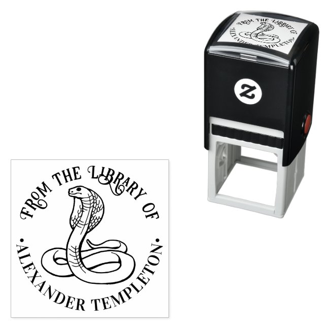 Venomous Cobra Snake Round Library Book Name Self-inking Stamp (In Situ)