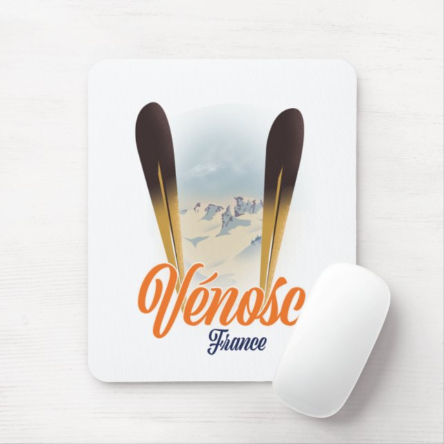 Vénosc, France Ski poster Mouse Mat (With Mouse)