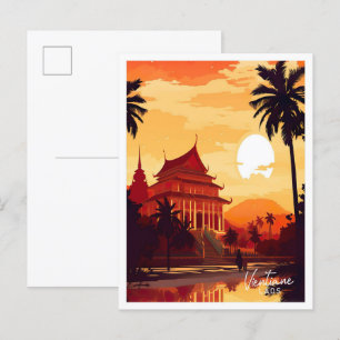 Ventiane Laos Art Vintage Travel Illustration Postcard
