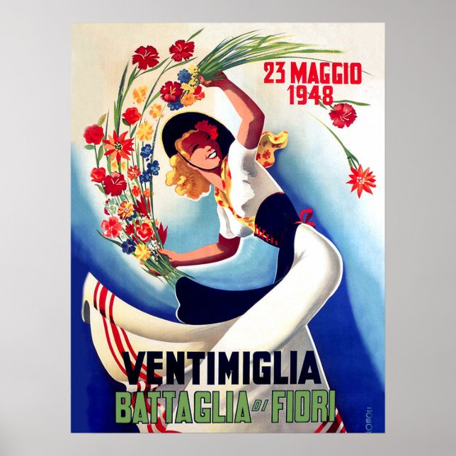 Ventimiglia, Maggio, Italy, girl on flower battle Poster (Front)