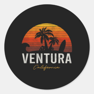 Ventura Beach California Palms Vacation Surf Sundo Classic Round Sticker