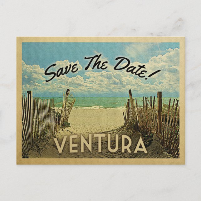Ventura Beach Vintage Save The Date Announcement Postcard (Front)