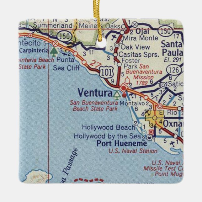 Ventura CA 50's Map Ceramic Ornament (Front)