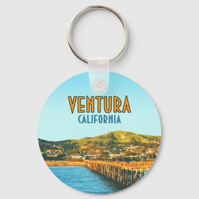 Ventura Pier Beach California Vintage Key Ring (Front)