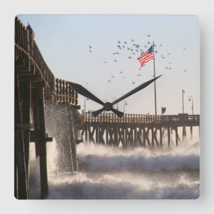 Ventura Pier Waves El Nino Square Wall Clock