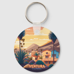 Ventura Sunset Mountains Southern California Retro Key Ring