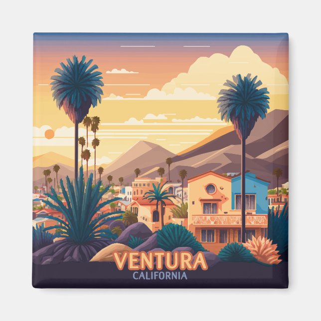 Ventura Sunset Mountains Southern California Retro Magnet (Front)