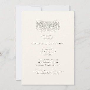 Venue Illustration Old Money Aesthetic, Wedding  Invitation
