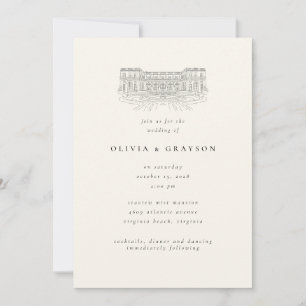 Venue Illustration Old Money Aesthetic, Wedding  Invitation