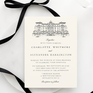 Venue,  Old Money Aesthetic, Ivory Wedding  Invitation