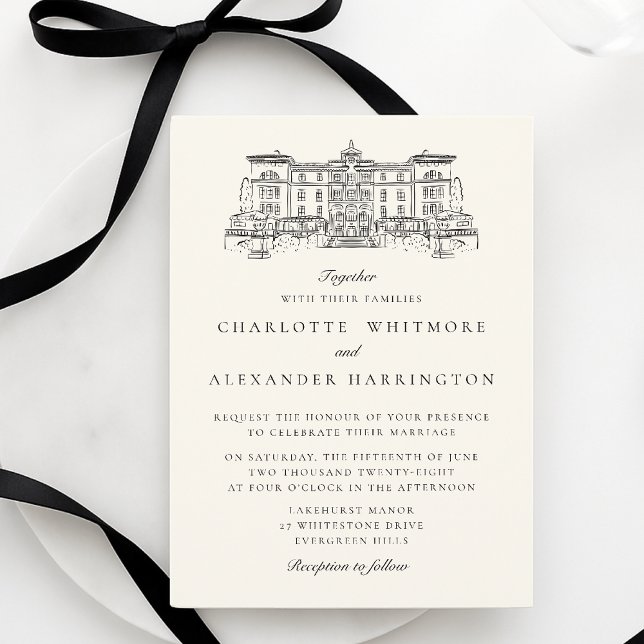 Venue,  Old Money Aesthetic, Ivory Wedding  Invitation (Creator Uploaded)