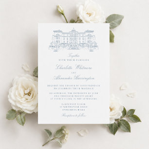 Venue, Old Money Aesthetic, light blue Invitation