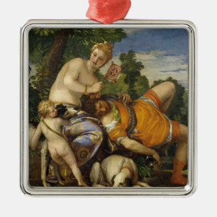 Venus and Adonis (by Paolo Veronese) Metal Tree Decoration