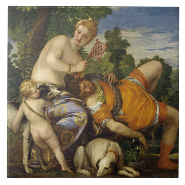 Venus and Adonis (by Paolo Veronese) Tile (Front)