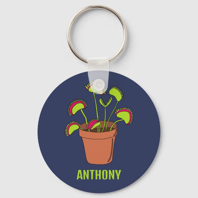 Venus Fly Trap Plant Illustration Personalised Key Ring (Front)