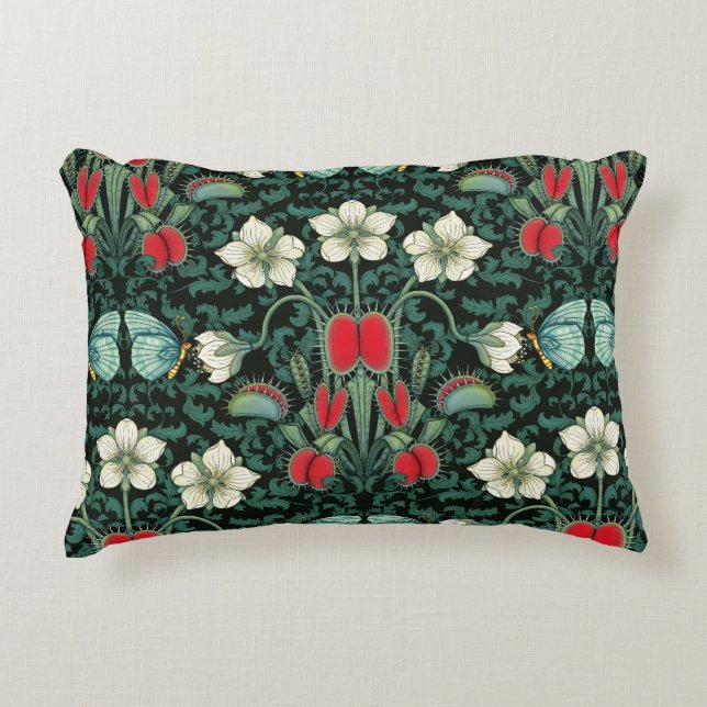 Venus Flytrap and Blue Butterfly Decorative Cushion (Front)