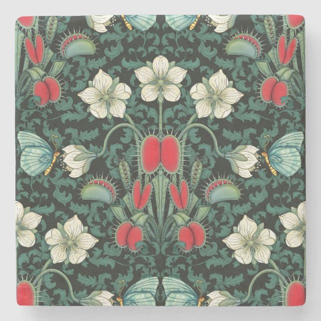 Venus Flytrap and Blue Butterfly Stone Coaster (Front)