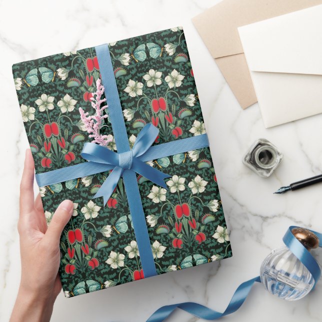 Venus Flytrap and Blue Butterfly Wrapping Paper (Gifting)