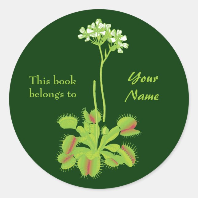 Venus Flytrap Floral Bookplate Classic Round Sticker (Front)