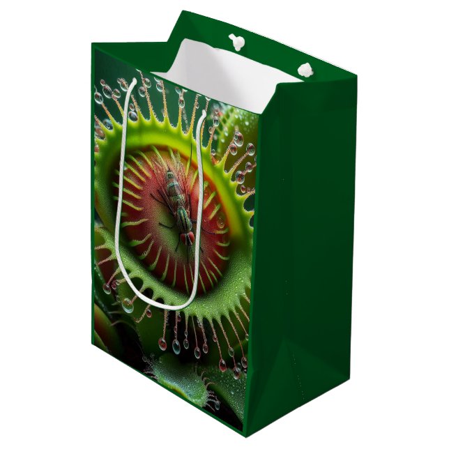 Venus Flytrap Floral Green and Red  Medium Gift Bag (Front Angled)