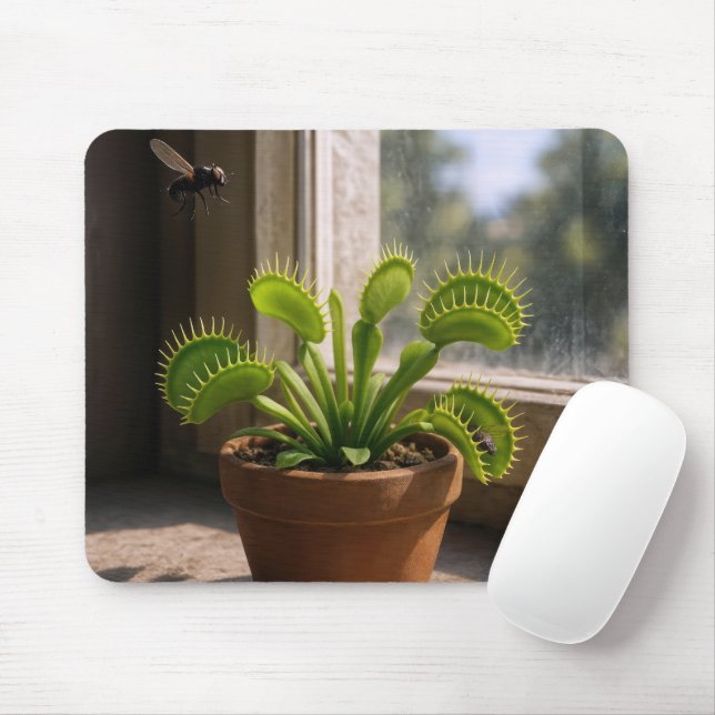 Venus Flytrap Plant With Flies Mouse Mat (With Mouse)