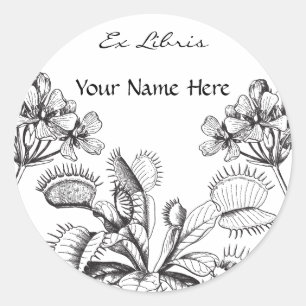 Venus Flytrap Vintage Bookplate Classic Round Sticker