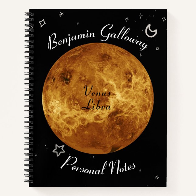 Venus Libra Monogram Cosmic Typography Cool Notebook (Front)