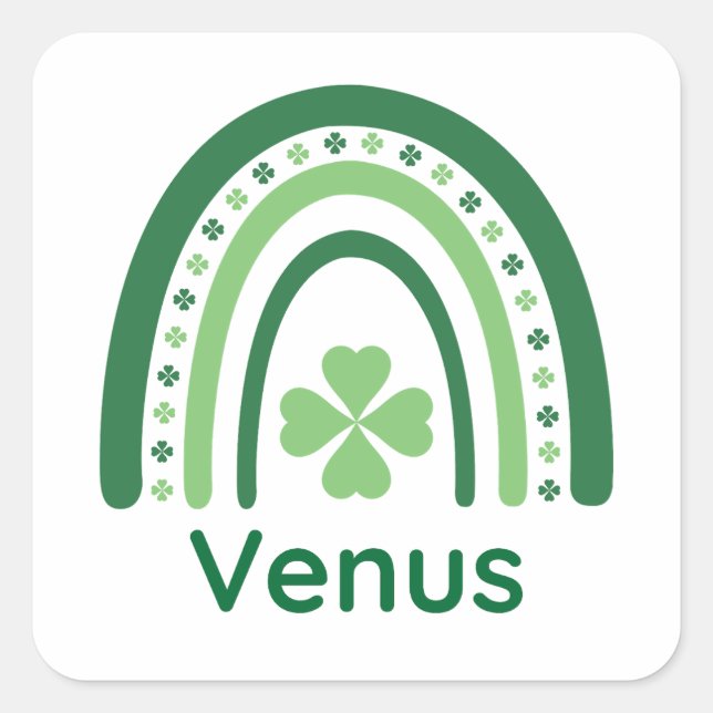 Venus Name Clover Boho Rainbow Square Sticker (Front)