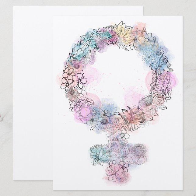 Venus Sign Feminist Symbol with Flowers (Front/Back)