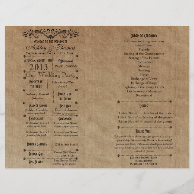 Ver 3 Custom Wedding Program Template for Fan (Front)
