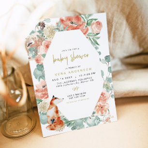 VERA Greenery & Terracotta Floral Fox Baby Shower  Invitation