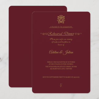 VerAlion | Burgundy and Gold Rehearsal Dinner  Invitation