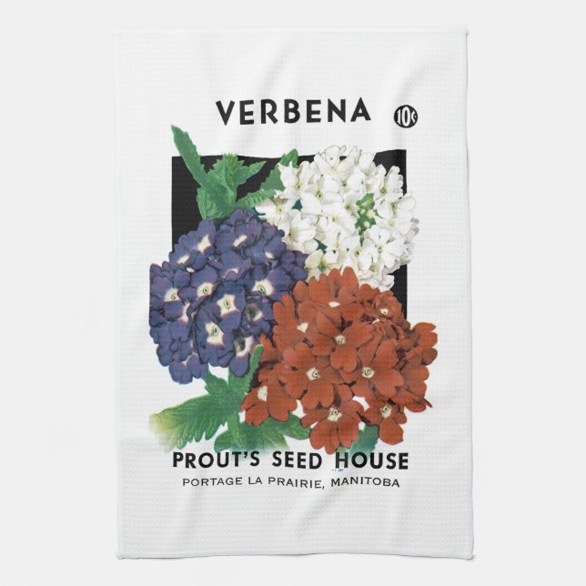 Verbena Seed Packet Label Tea Towel (Vertical)