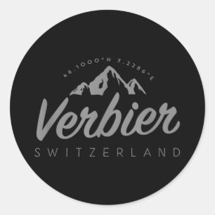 Verbier mountain vacation skiing switzerland classic round sticker