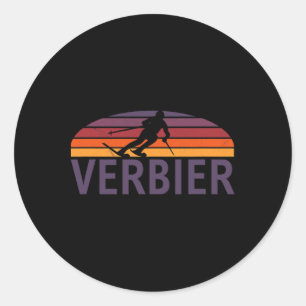Verbier Swiss Switzerland Ski Resort Snowboarding Classic Round Sticker